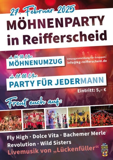 Plakat 27. Februar Möhnenumzug ab 14.30 Uhr anschließend Möhnenparty in Reifferscheid